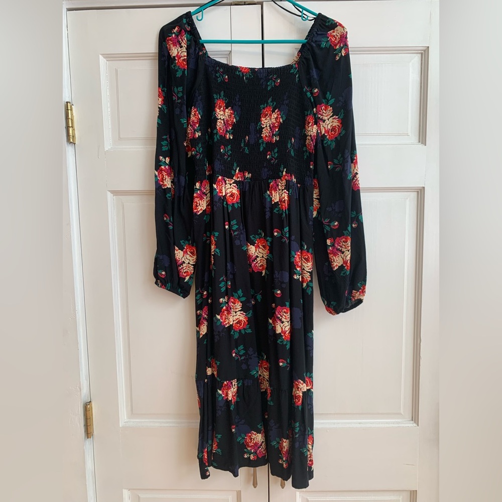Gap midi black floral dress (small)